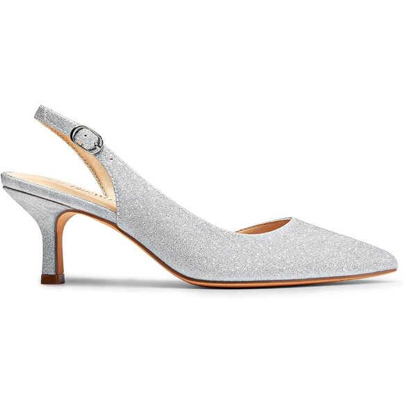 Dream Pairs Women Silver Faux Suede Pointed Toe Slingback Low Kitten Heels - Picture 2 of 7
